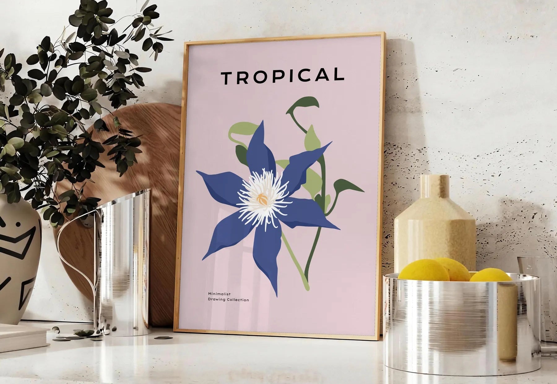 space captivating botanical art poster vibrant orange soothing gray hues wall thoughtful gift print nature elegance indoors sizes A4 cm A0