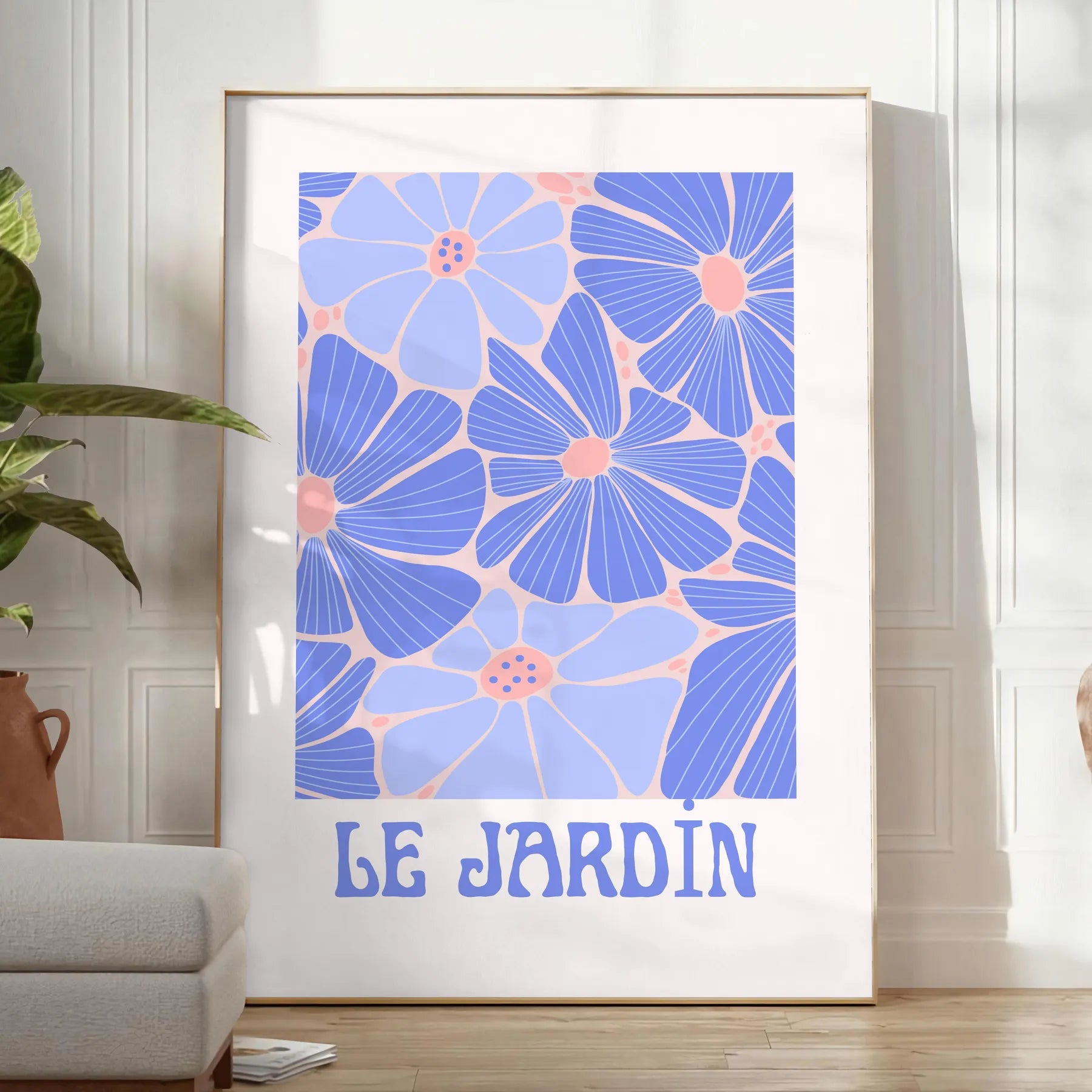 space botanical vintage poster exquisite blue white art wall unique gift print touch elegance nature room sizes A4 cm A0